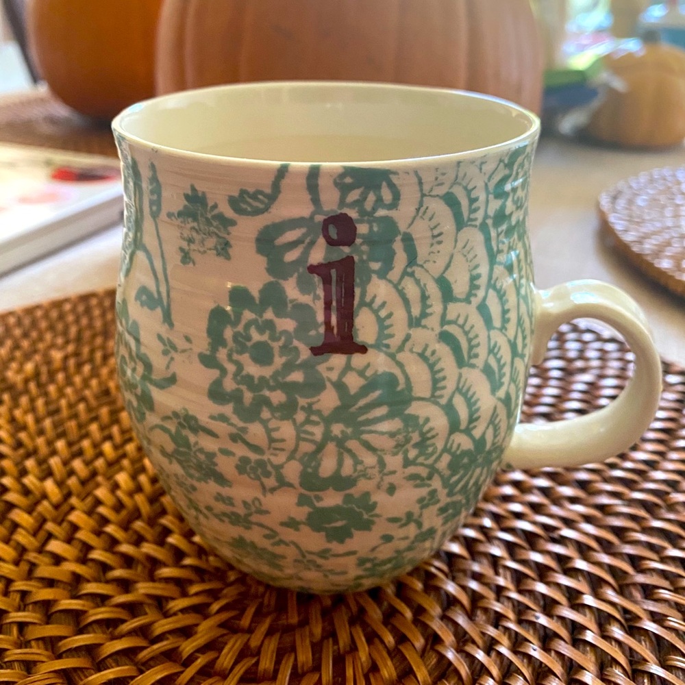 Anthropologie Floral Letter Initial I Mug Cup